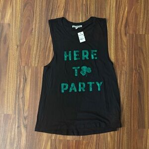 NWT Express Black Sleeveless Party Tank Top with Green Design